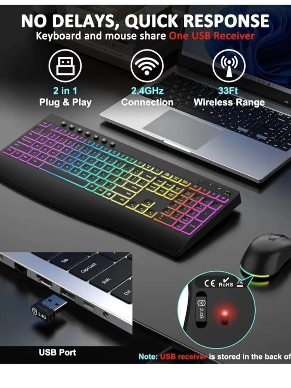 RGB Backlit Wireless Keyboard and Mouse Combo - Black